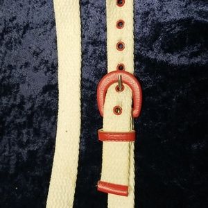 Vintage Astor Cloth Belt Cream with Red Leather Buckle 36"